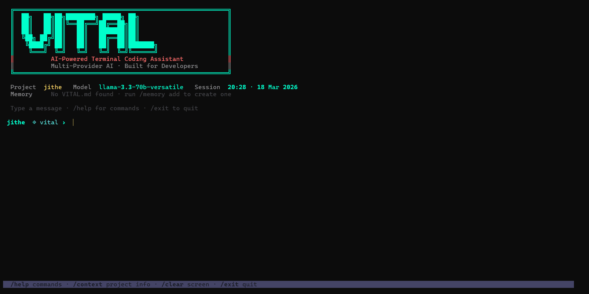 VITAL — AI Terminal Coding Assistant screenshot 1